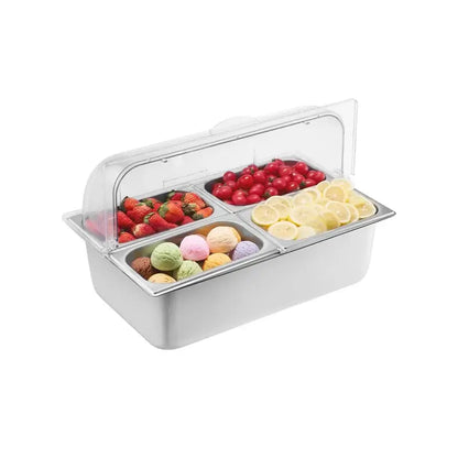 ❄️ 20L Stainless Steel Ice Chilled Buffet Serving Tray | 5 Compartments with Clear Roll-Top Lid for Parties, Catering & Commercial Use