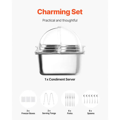 ❄️ 20L Stainless Steel Ice Chilled Buffet Serving Tray | 5 Compartments with Clear Roll-Top Lid for Parties, Catering & Commercial Use