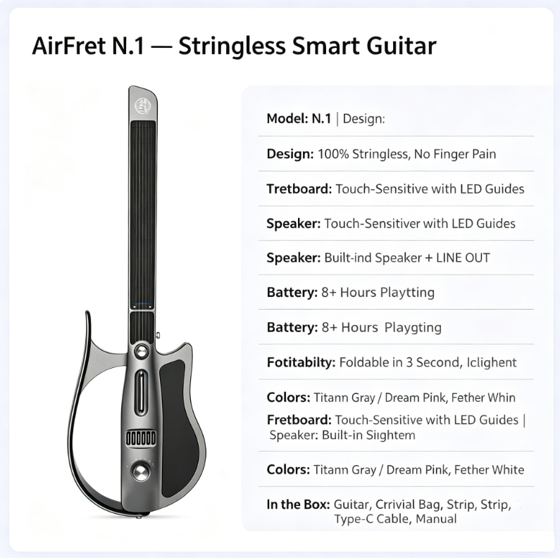 🎸🎸AirFret N.1 Stringless Smart Guitar🎸🎸 | Foldable, Lightweight, Play Instantly — Perfect for Beginners & Travel