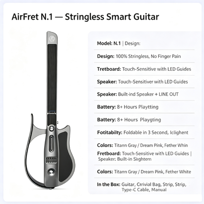 🎸🎸AirFret N.1 Stringless Smart Guitar🎸🎸 | Foldable, Lightweight, Play Instantly — Perfect for Beginners & Travel